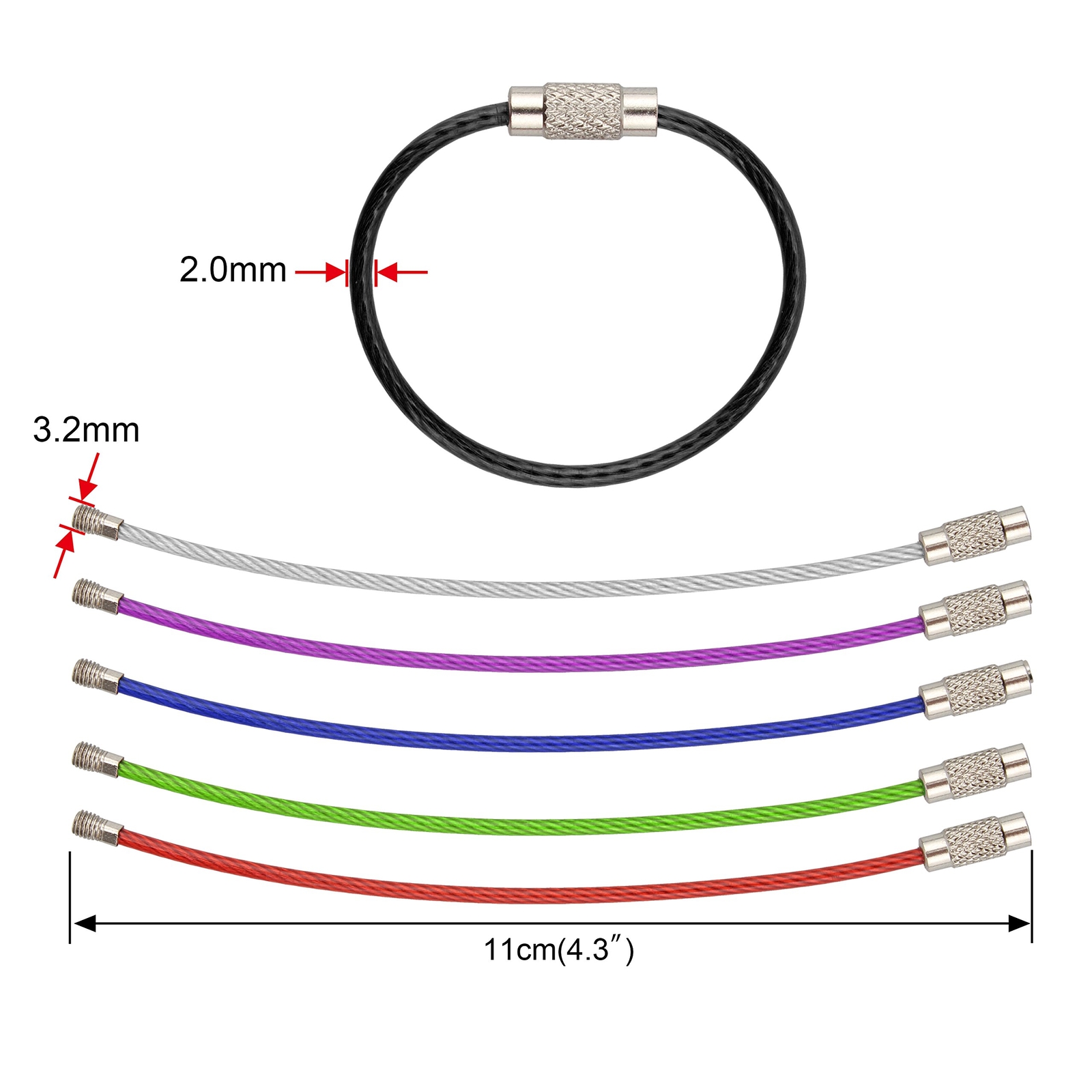 20 Pack 4.3 Inch Multicolor Stainless Steel Wire Ring Cable Loop Rings for Tags