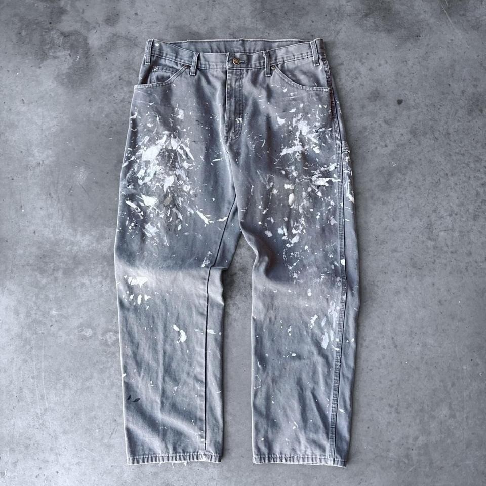Vintage 90s Dickies Canvas Carpenter Pants Paint Splatter Painter Work 34 x 28.5
