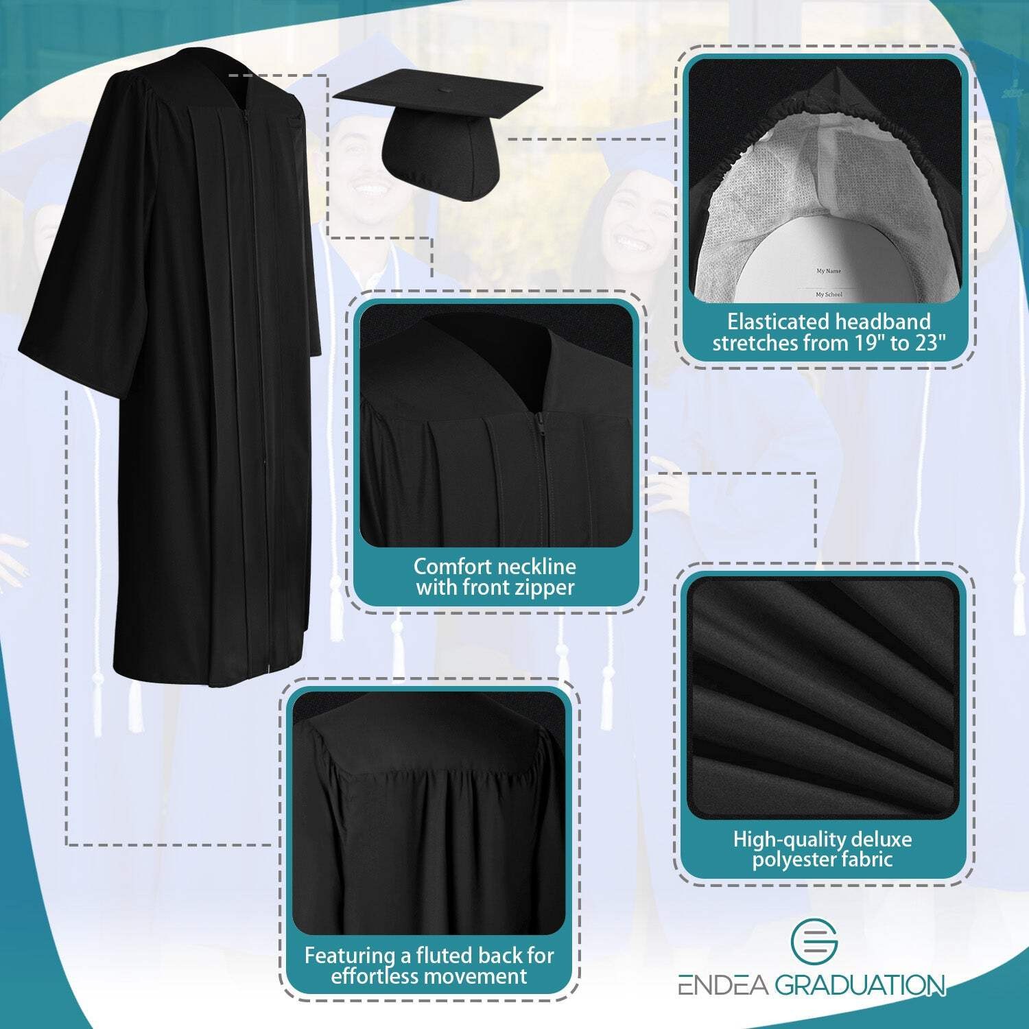 Endea Graduation Matte Black Graduation Gown & Cap