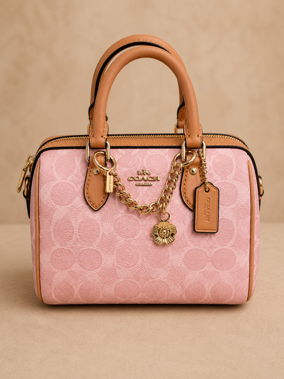 Coach Mini Rowan Crossbody Bag In Signature With Charms in Powder Pink CEK79