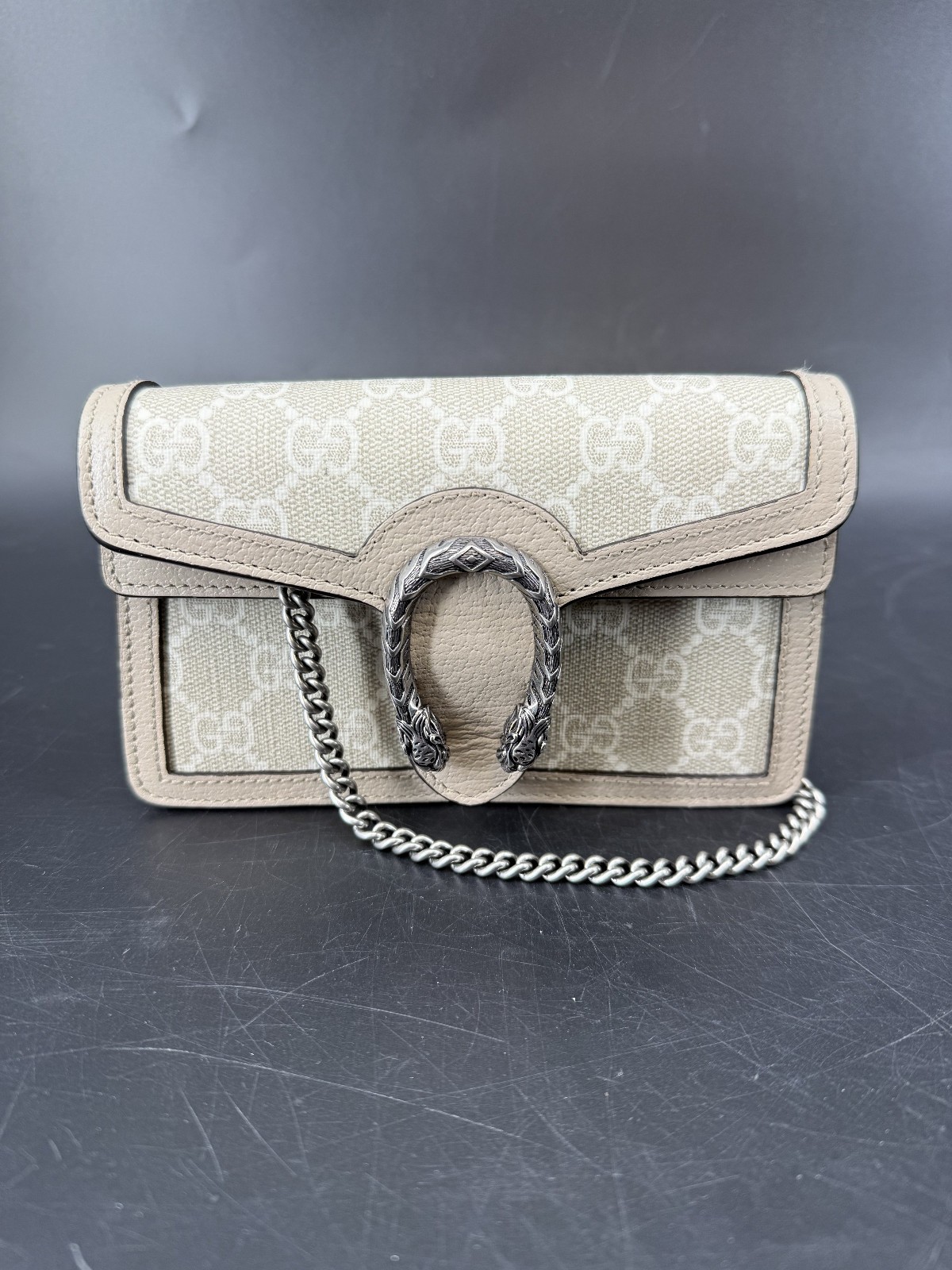 Gucci GG Supreme Monogram Super Mini Dionysus Shoulder Bag Beige Oatmeal