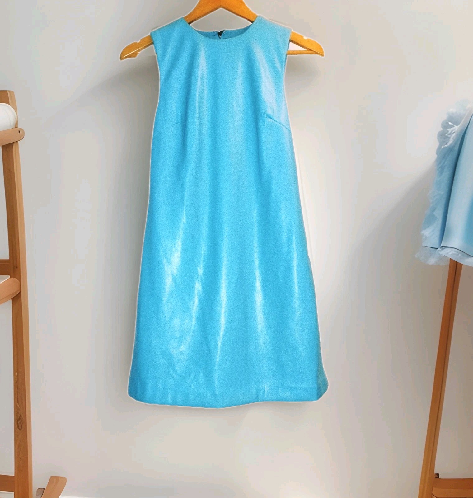 NWT Light Blue Leather Mini Zipper Dress XS