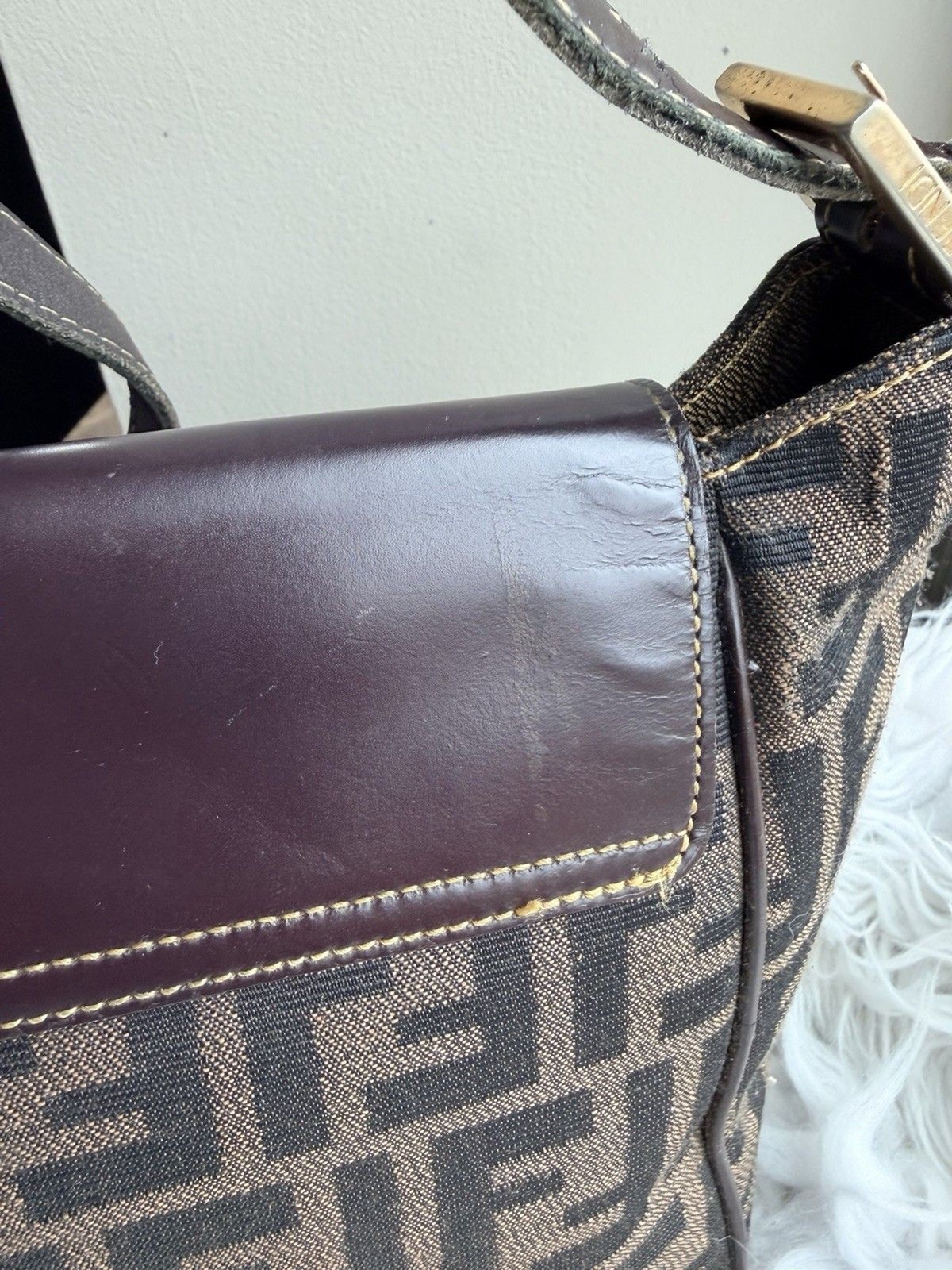 ✨ Authentic Fendi Zucca Shoulder Top Handle Crossbody Bag Canvas & Leather FF