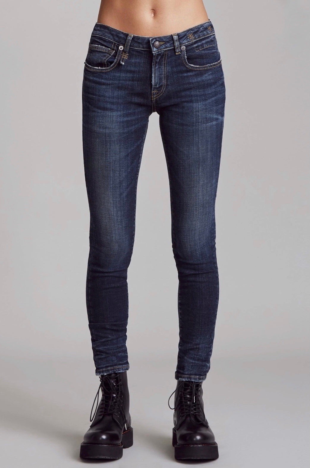R13 Womens Kate Skinny Mid Rise Dark Blue Stretch Denim Jeans Sz 26