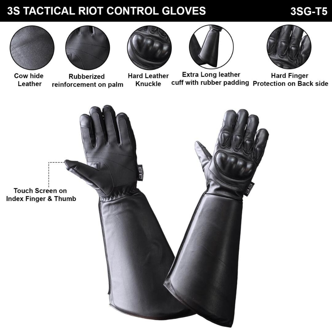 3S Tactical Leather Riot Control Glove, Hard Knuckle – 3SG-T5