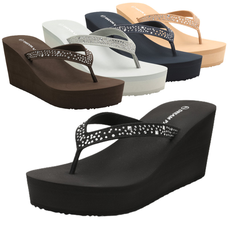 Womens High Wedge Heel Platform T-strap Flip Flops Open Toe Thong Sandals US