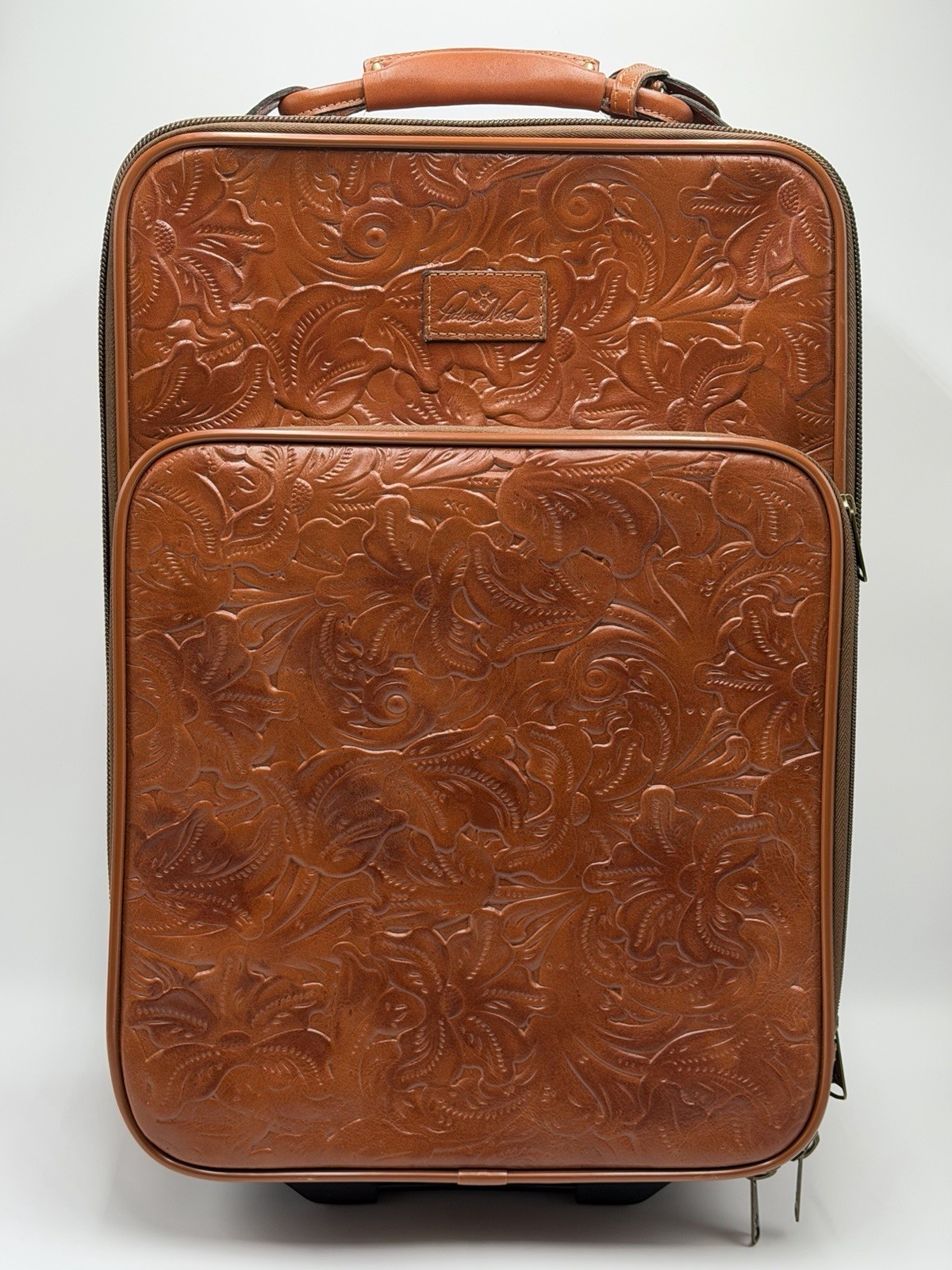 Rare Patricia Nash Brown Deep Embossed Floral Tooled Suitcase New Without Tags