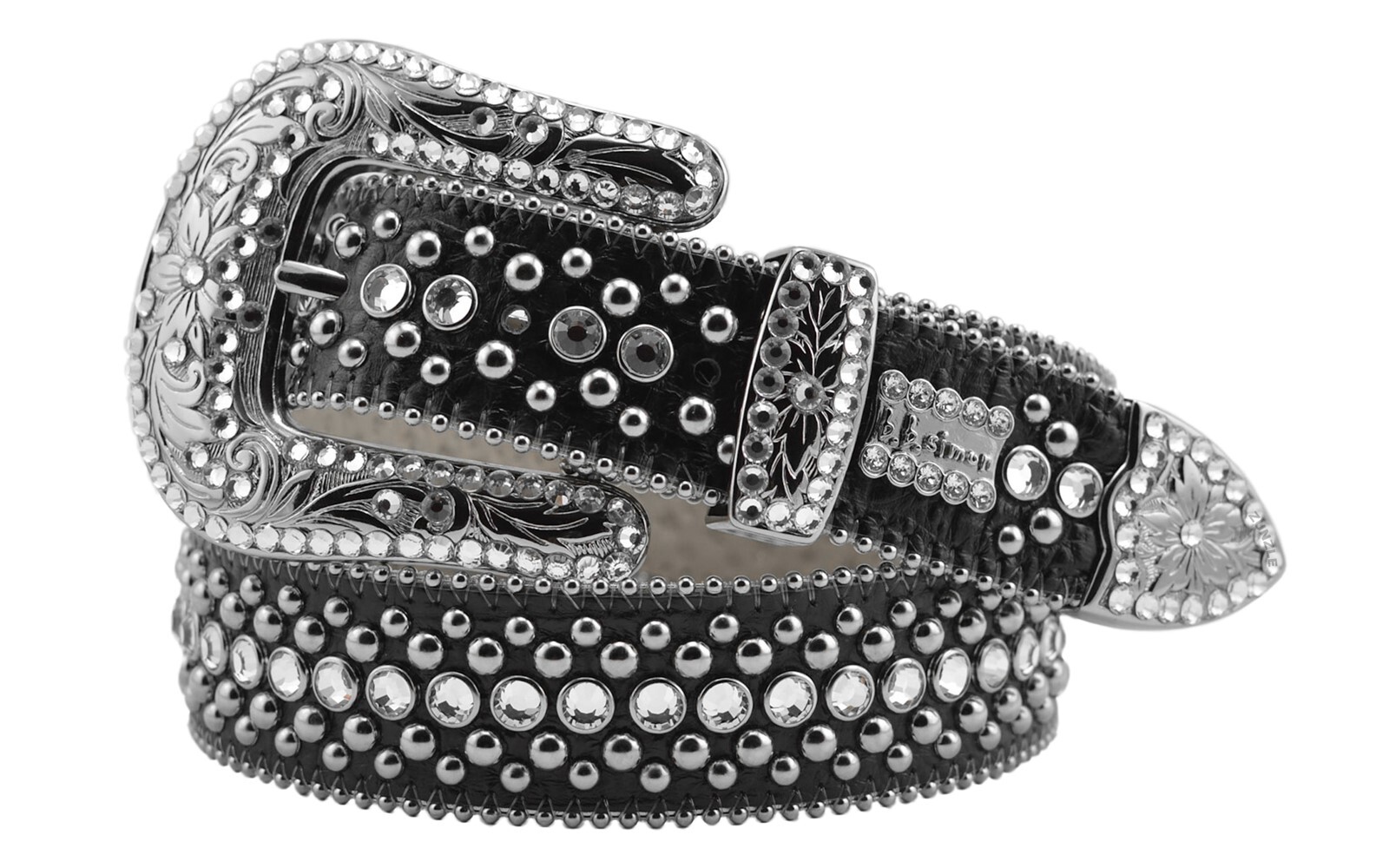 BB Simon Veronica Belt Clear Ice Crystal Black Silver Rap 30 32 34 36 38 40 42