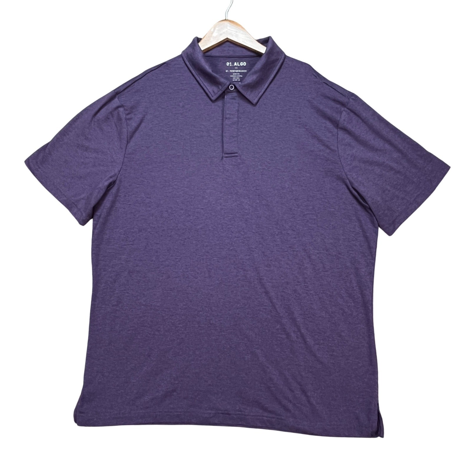 01.ALGO Polo Shirt Mens XL Purple Heathered Performance Stretch 3 Button Placket