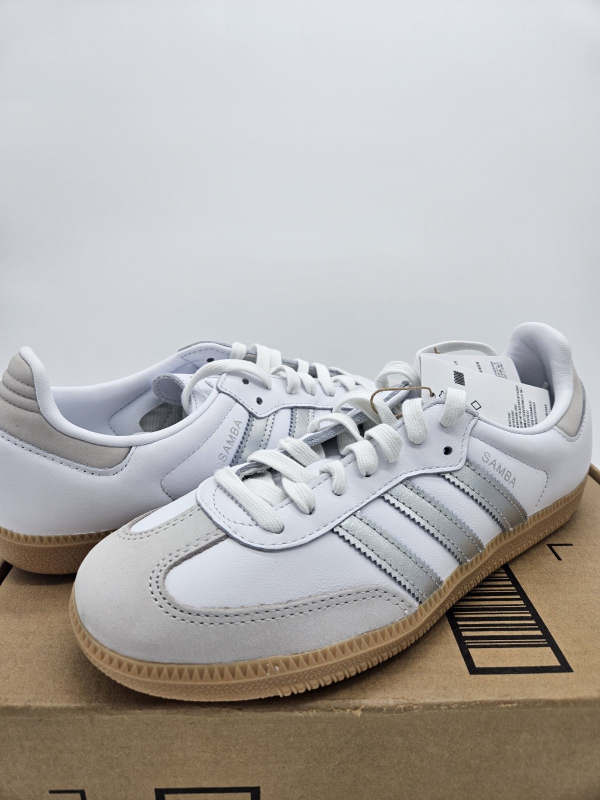 Size 6.5 – Adidas Samba OG White Silver Metallic Grey W