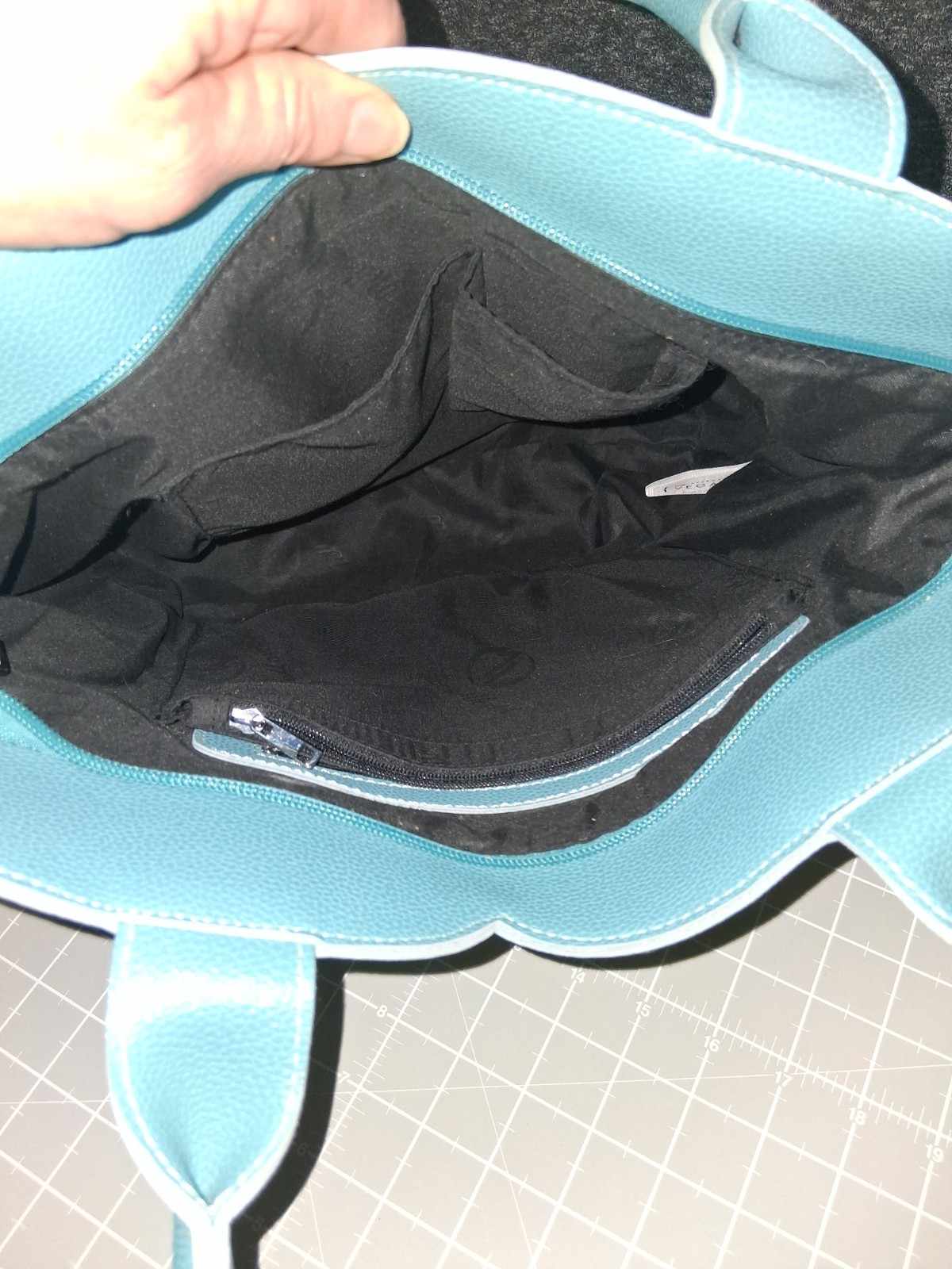 Mellow World tote grained vegan leather tulip curved front panel vibrant teal