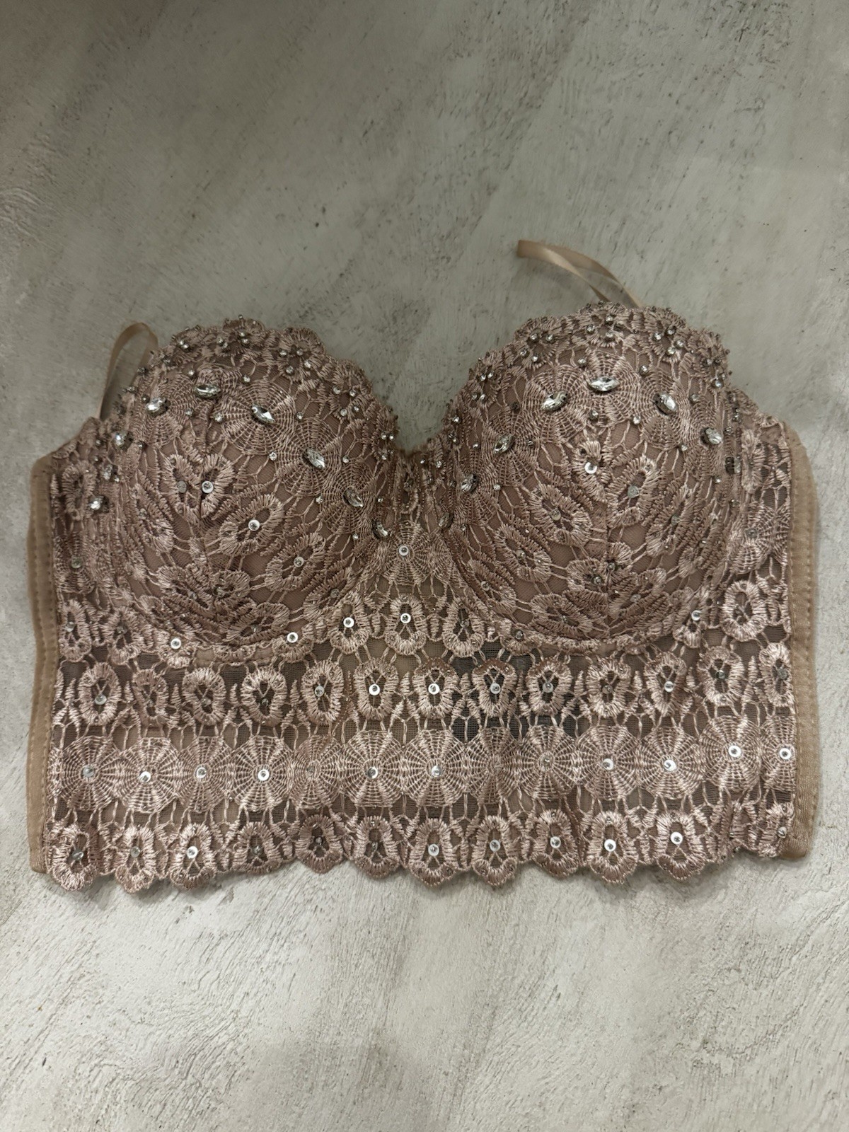 WINDSOR WOMEN Bustier Corset With Lace Rhinestone Size Small Gold Bling No Staps