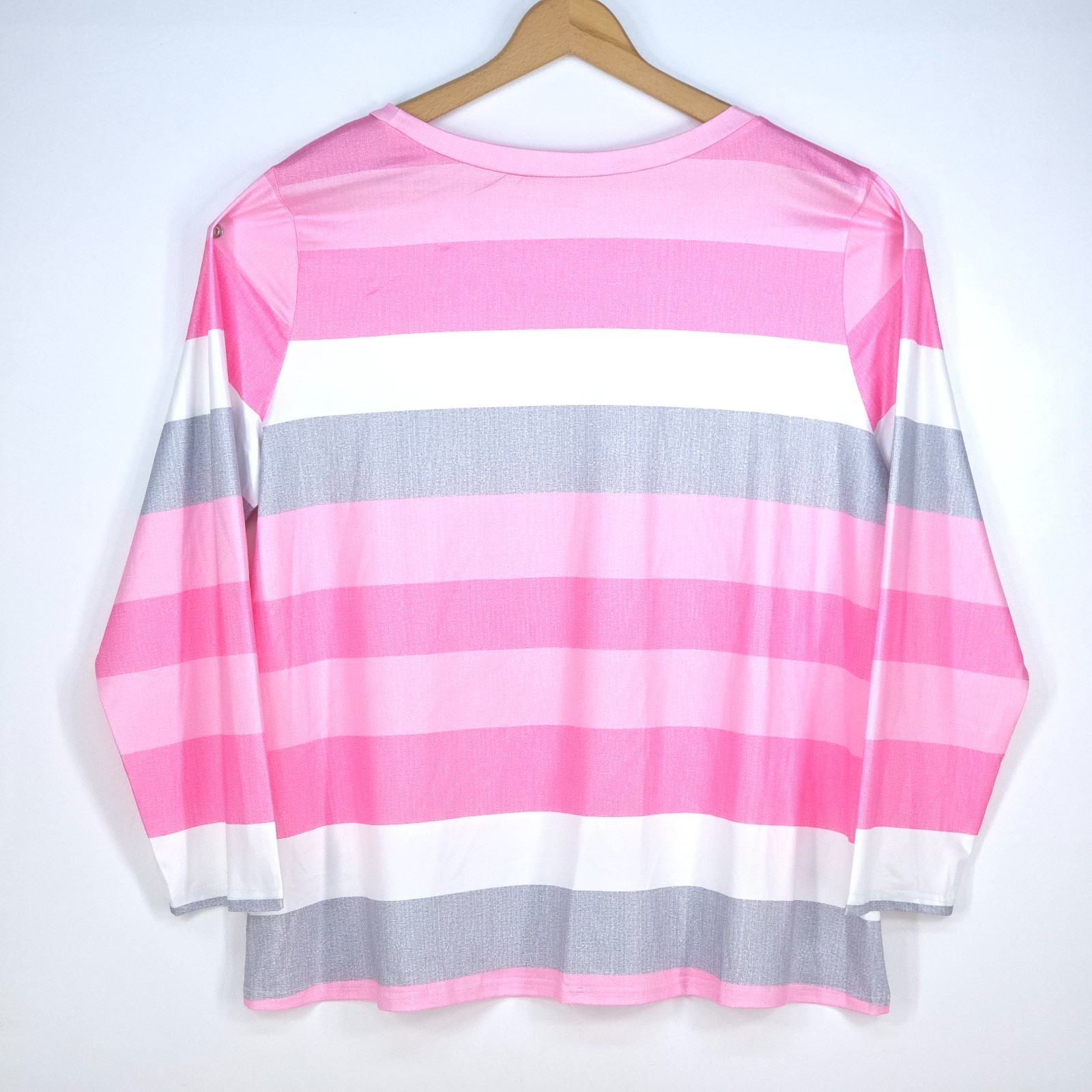 Striped Button Accent Tunic Top Womens 3XL Pink White Gray Coastal Career Office