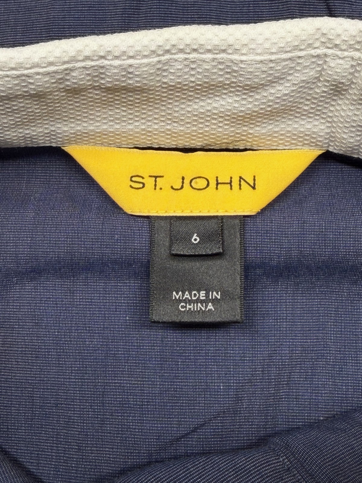 St John Top Womens 6 Navy Button Up Contrast Collar Office Classic Preppy Work