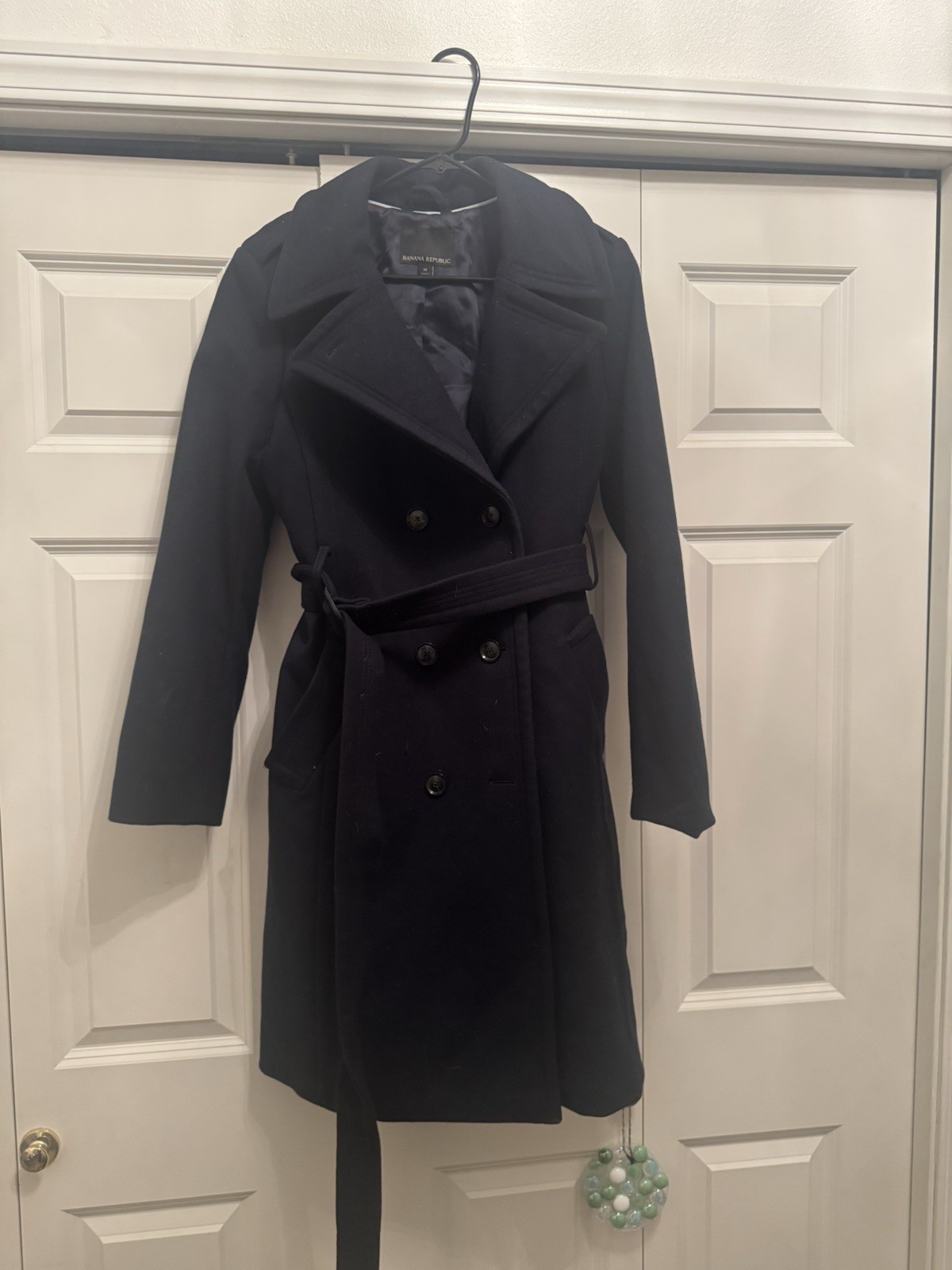 Banana Republic Mario Bellucci Long Wool Belted Trench Coat Navy Blue Medium