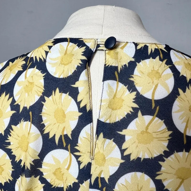 Vintage Lemon Print Blouse No Brand Size Ivory Yellow Blue Viscose Short Sleeve