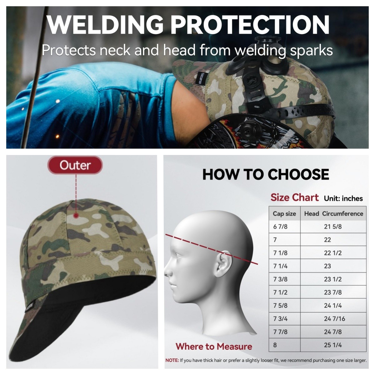 ARCCAPTAIN Professional Welding Cap 8 Panel Reversible Cotton Hat Heat Resistan
