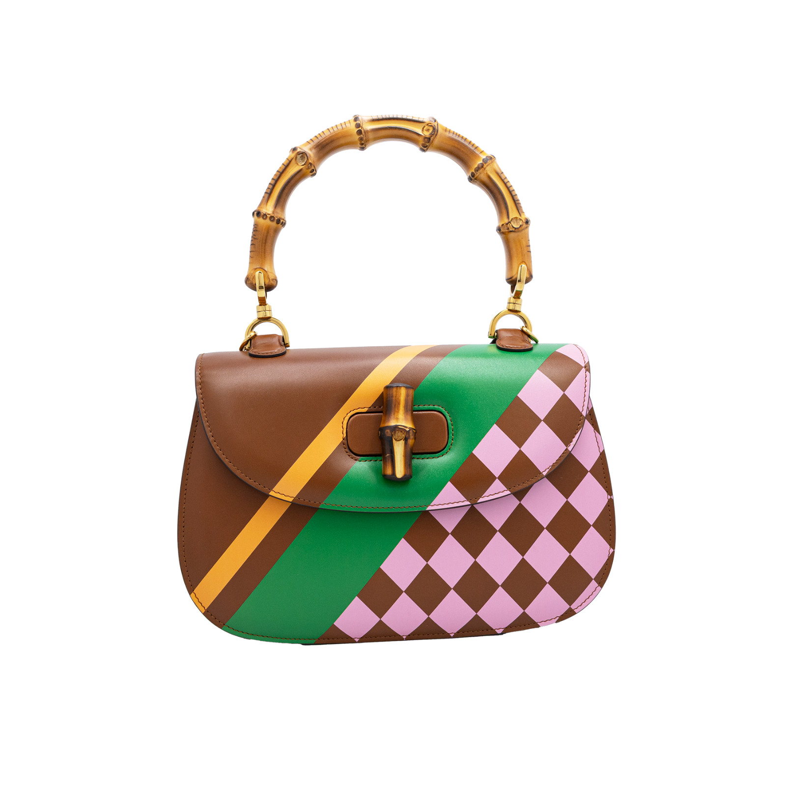 Gucci Bamboo 1947 Limited Edition Geometric Print Leather Medium Top Handle Bag