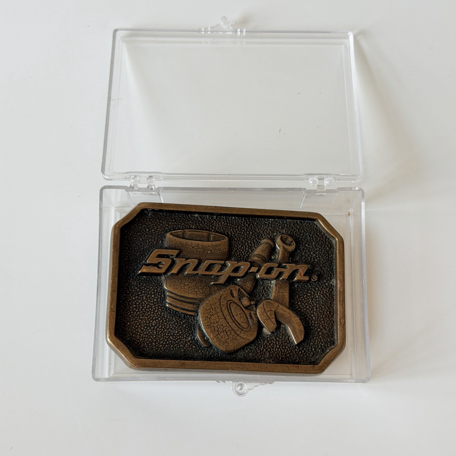 BTS Brass Belt Buckle SNAP-ON TOOLS SPP-513 Solid Brass Vintage USA Made +Case