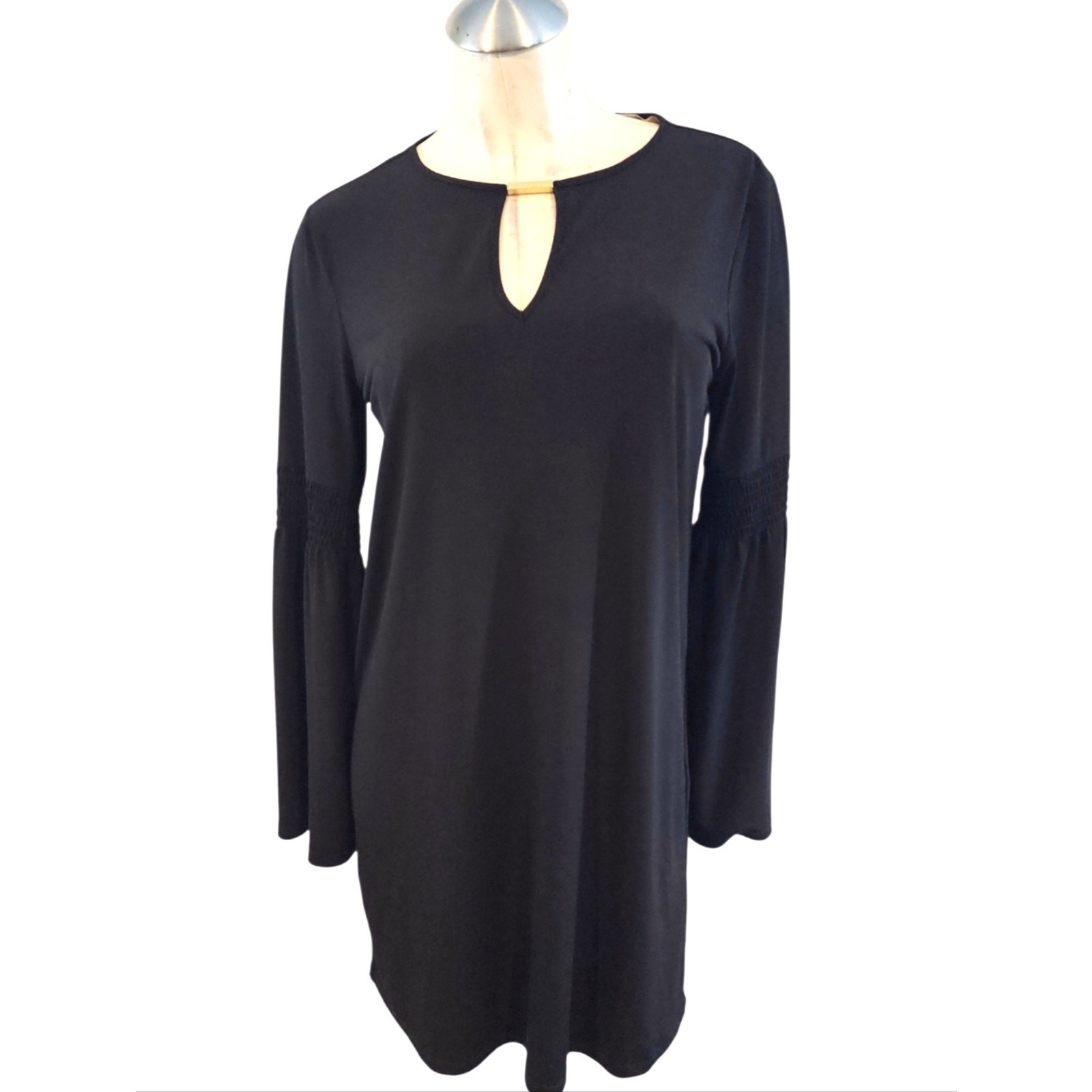 Michael Kors Size S Black Shift Dress with Keyhole Neck Bell Sleeves