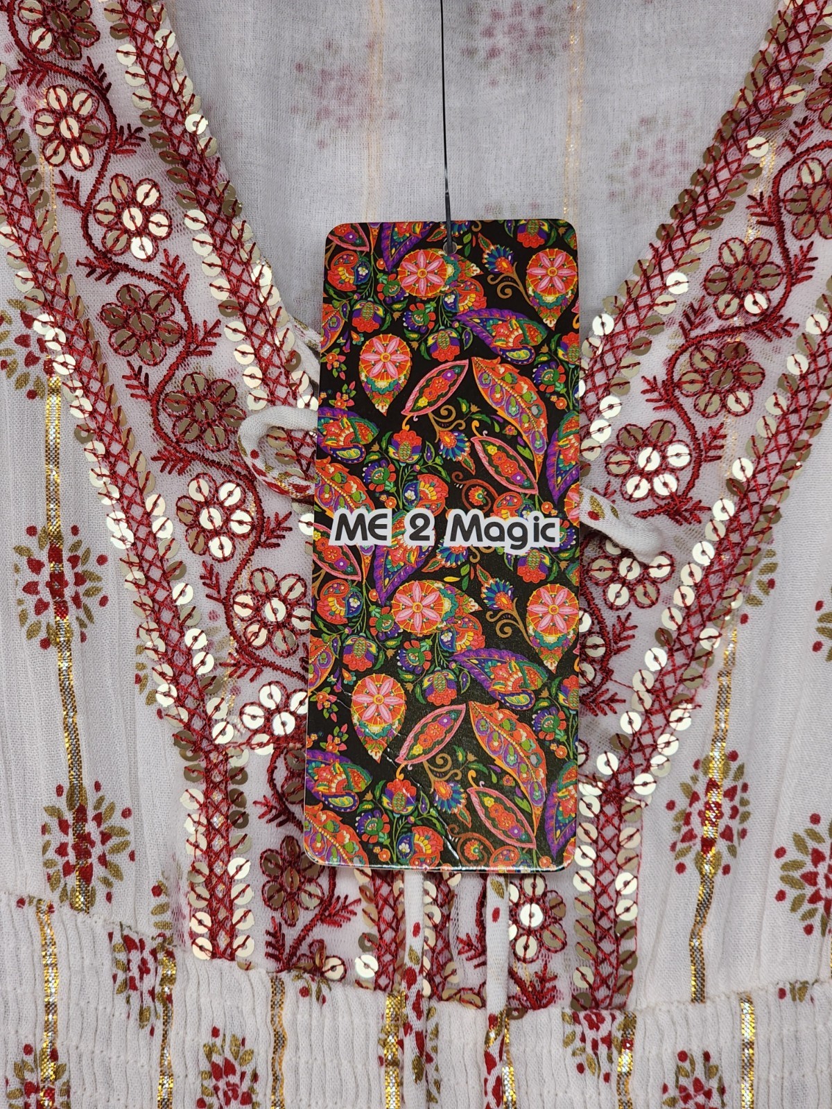 Anthropologie Me 2 Magic Size S Ivory Smocked Boho Maxi Dress Glitter Sequins