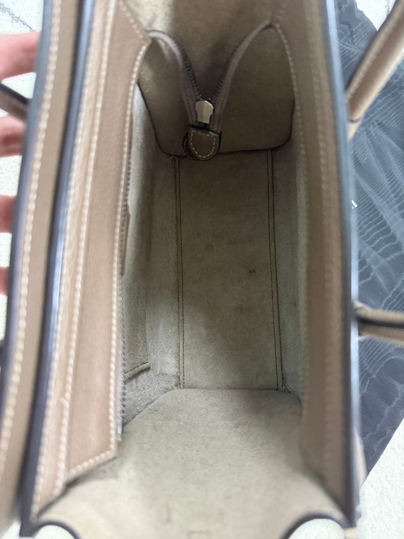 CELINE Luggage Nano Leather Handbag 2Way Shoulder Bag Souris Gray Women’s