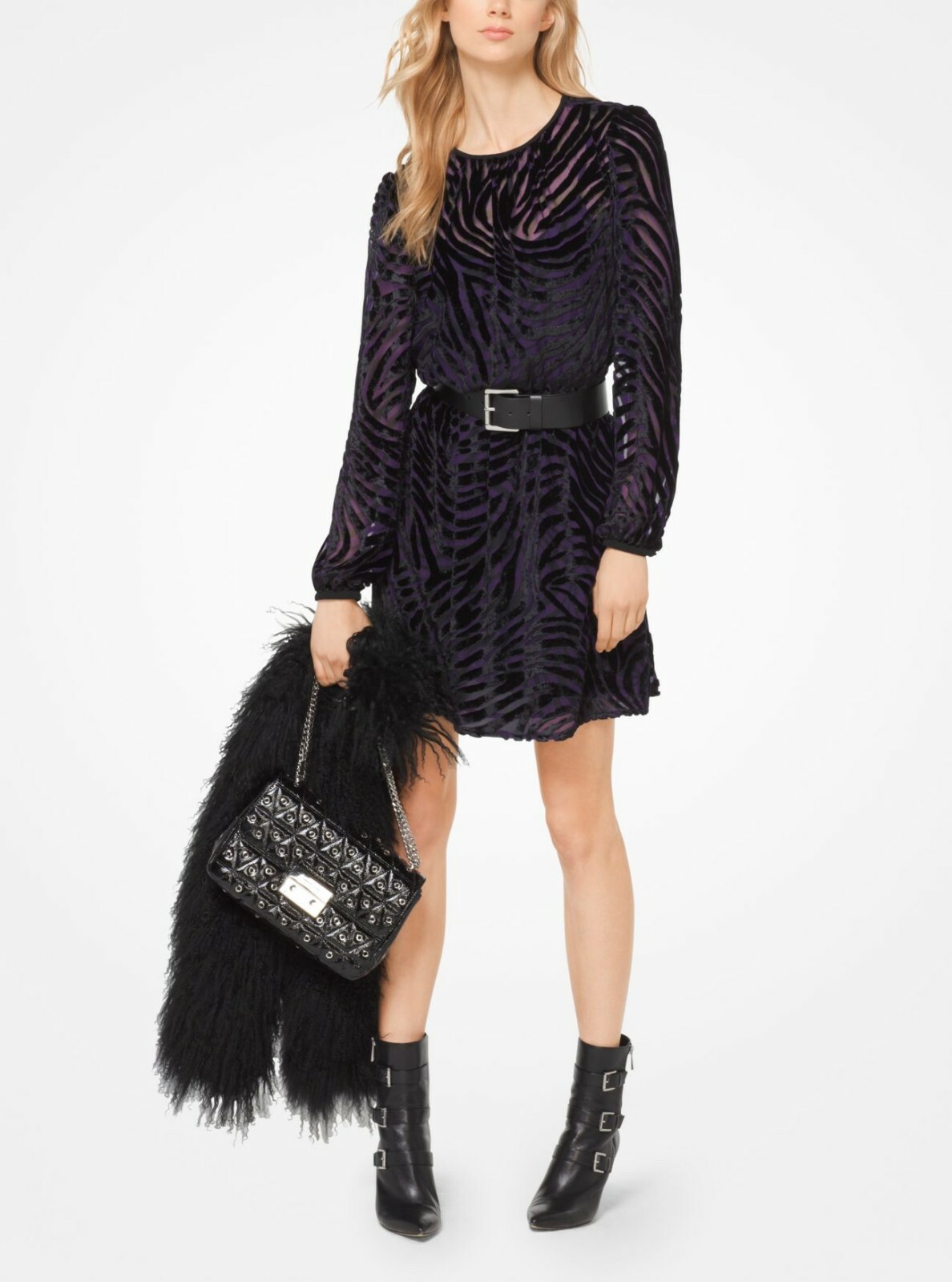 Michael Kors Tiger Velvet Jacquard Dress Iris/Purple XXS/S/XL Nwt $225