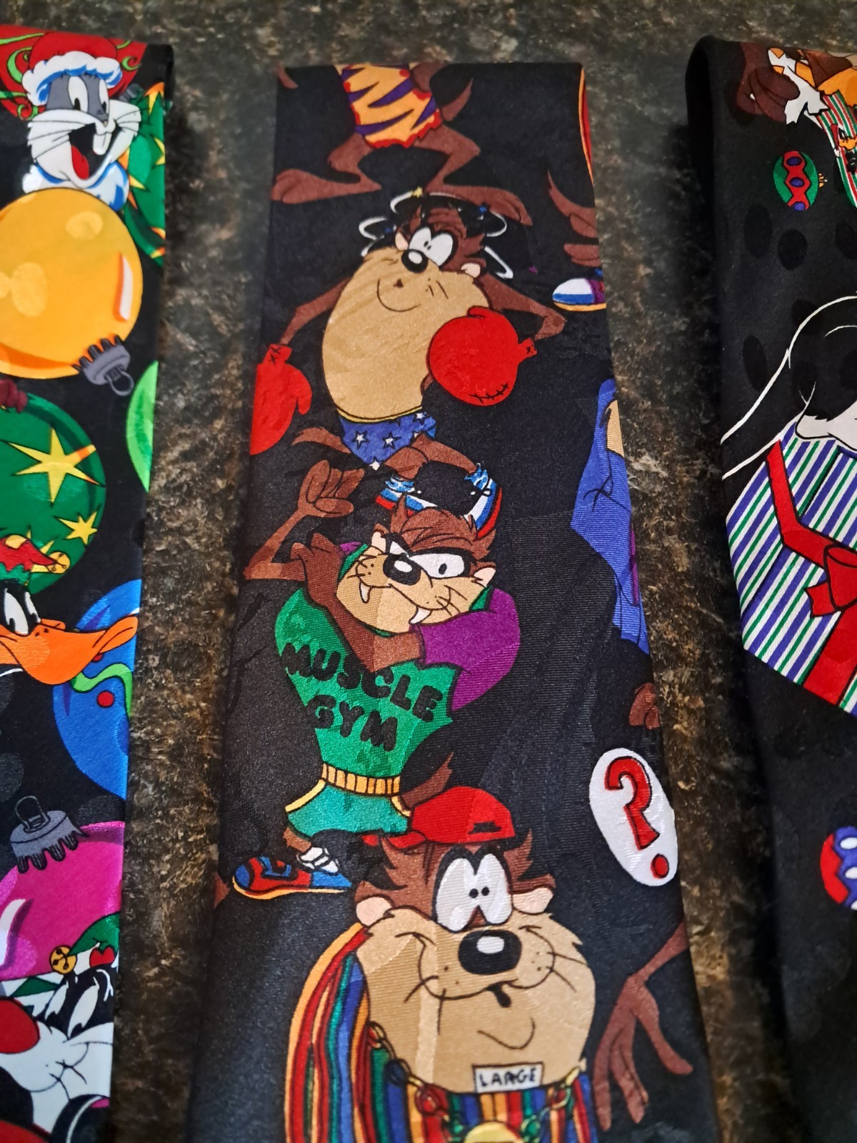 Vntg 1990s Looney Tunes Ties Lot Of 3- 2 Christmas Silk & 1 Any Season Polyester