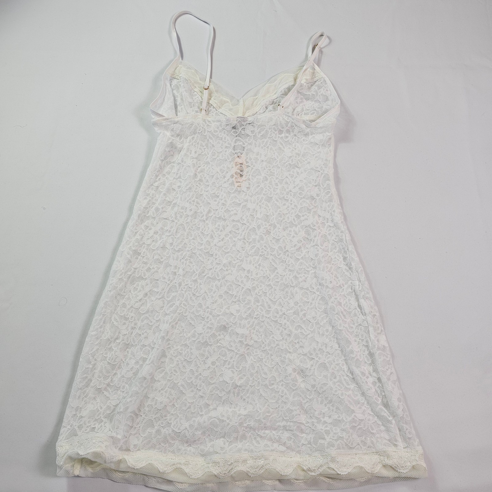 Victoria’s Secret Slip Dress Medium White Lace Sheer Mesh Chemise STAIN
