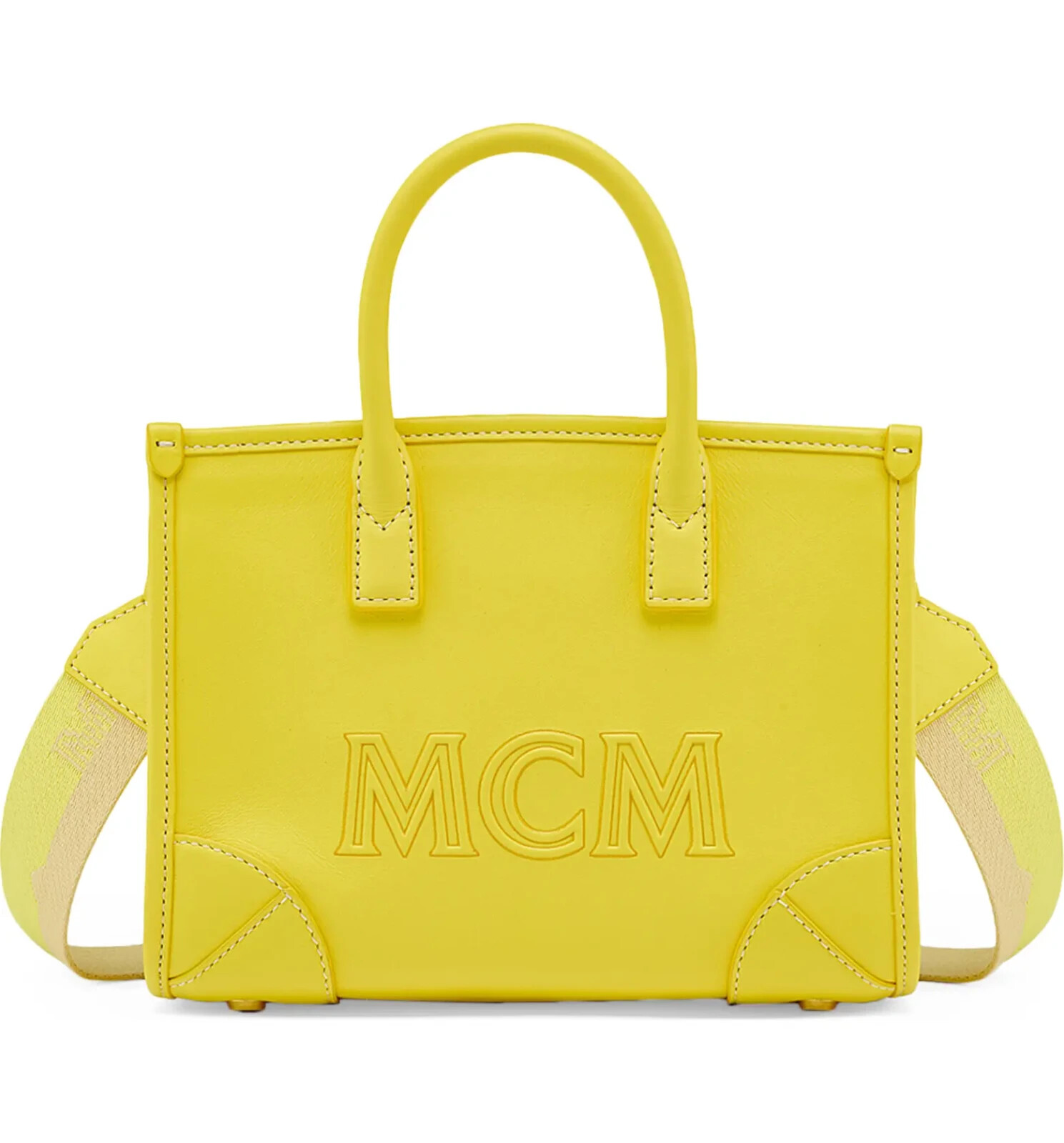 MCM X1602 Womens Vibrant Yellow Mini Leather Tote 8×3.5×6.25 in
