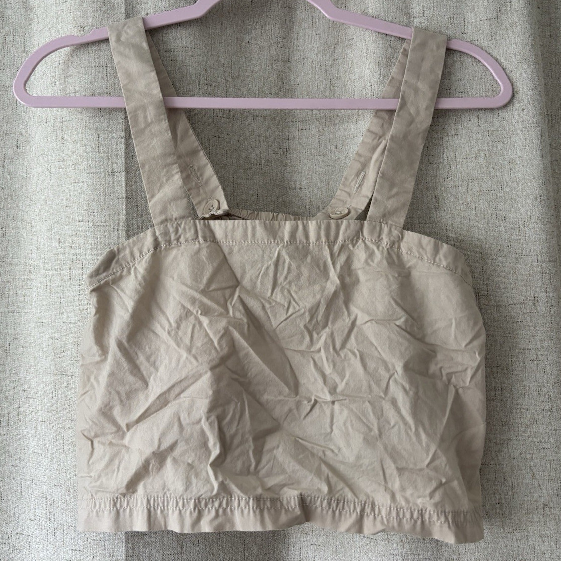 VANS 100% Cotton Beige Solid Square Neck Wide Strap Button Cropped Tank Top XS