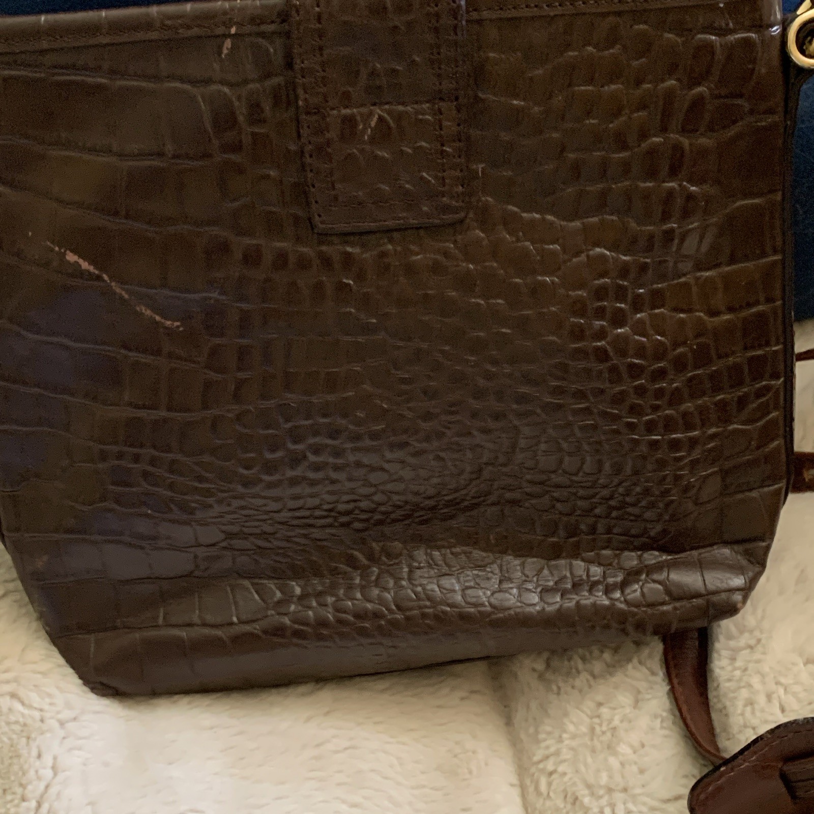 DKNY Women’s Brown Crocodile Embossed Crossbody Push Lock Gold Hardware