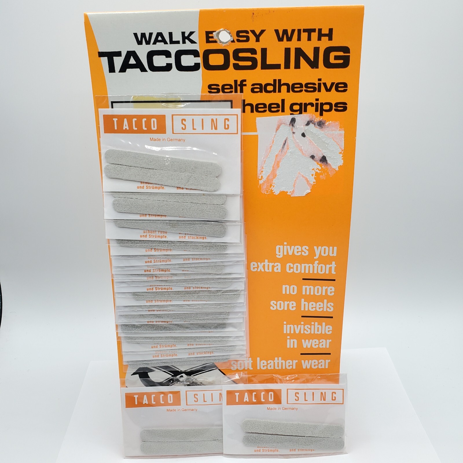 2 PAIR TACCO Slings Self-Adhesive Leather Heel Grips Nos Taccosling Grey