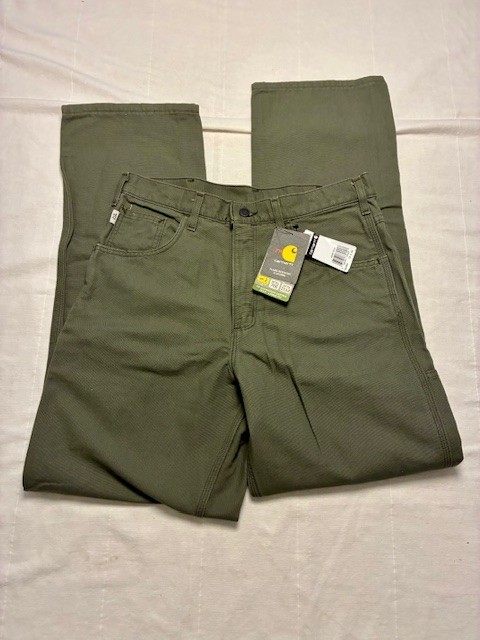 Carhartt FRB 159MOS CAT2 Loose Fit Olive Moss Green Canvas Work Pants Jean 33×34