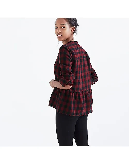 Madewell Lakeside Peplum blouse red/black buffalo check button-down top Large