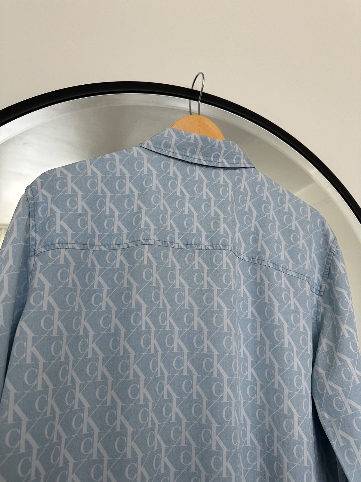 Calvin Klein Jeans cK Monogram Logo All Over Print Blue Lyocell Shirt Size M