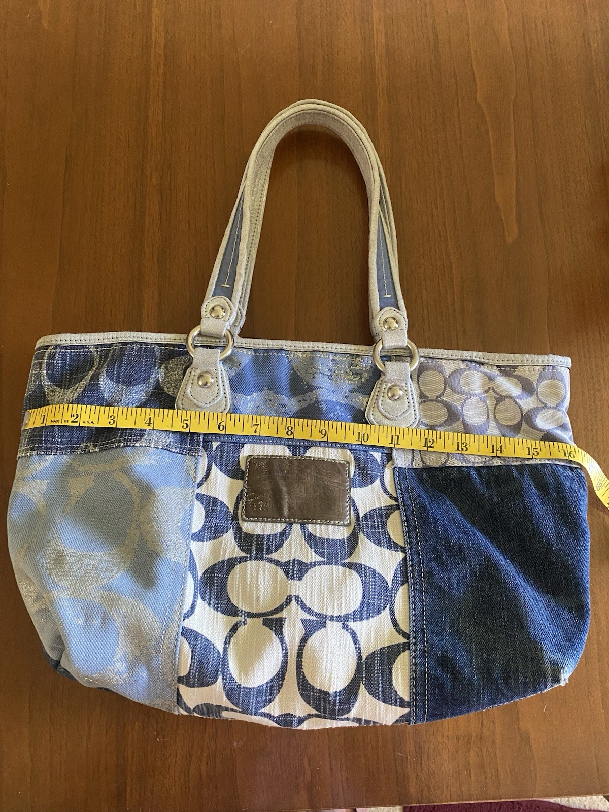 Coach Vintage Poppy Canvas Tote Bag Handbag Signature Logo Blue