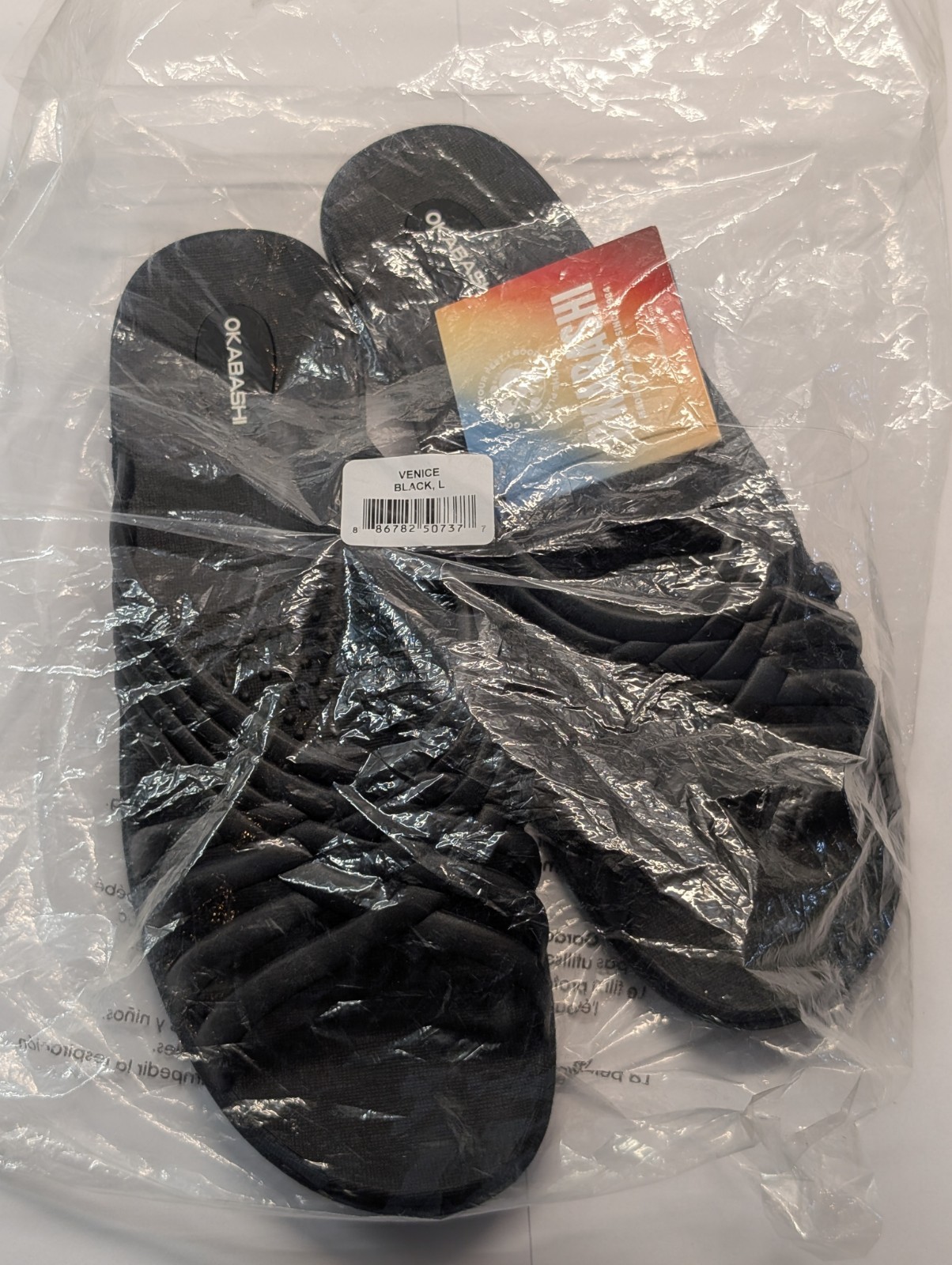 Okabashi Venice Black Sandals Size L 9.5-10.5 Flat Slide Never Worn NWT