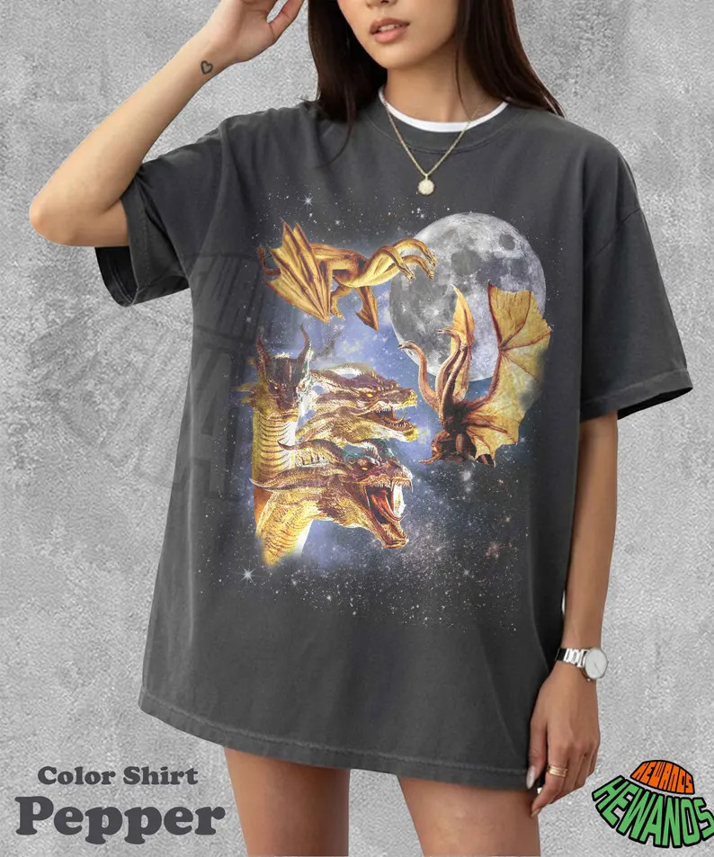 Giant Monster Dragon Moon Retro Vintage Comfort Tee