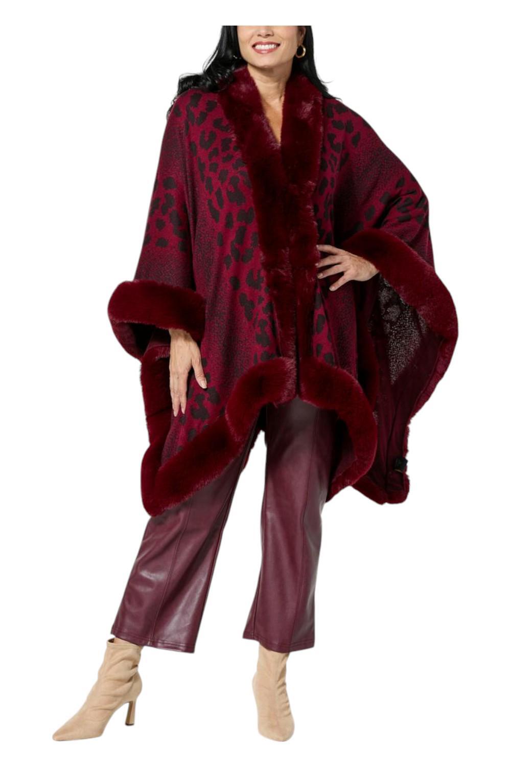 kathy ireland Women’s Fashion360 Skies FauxFur Trim Cape Merlot Combo