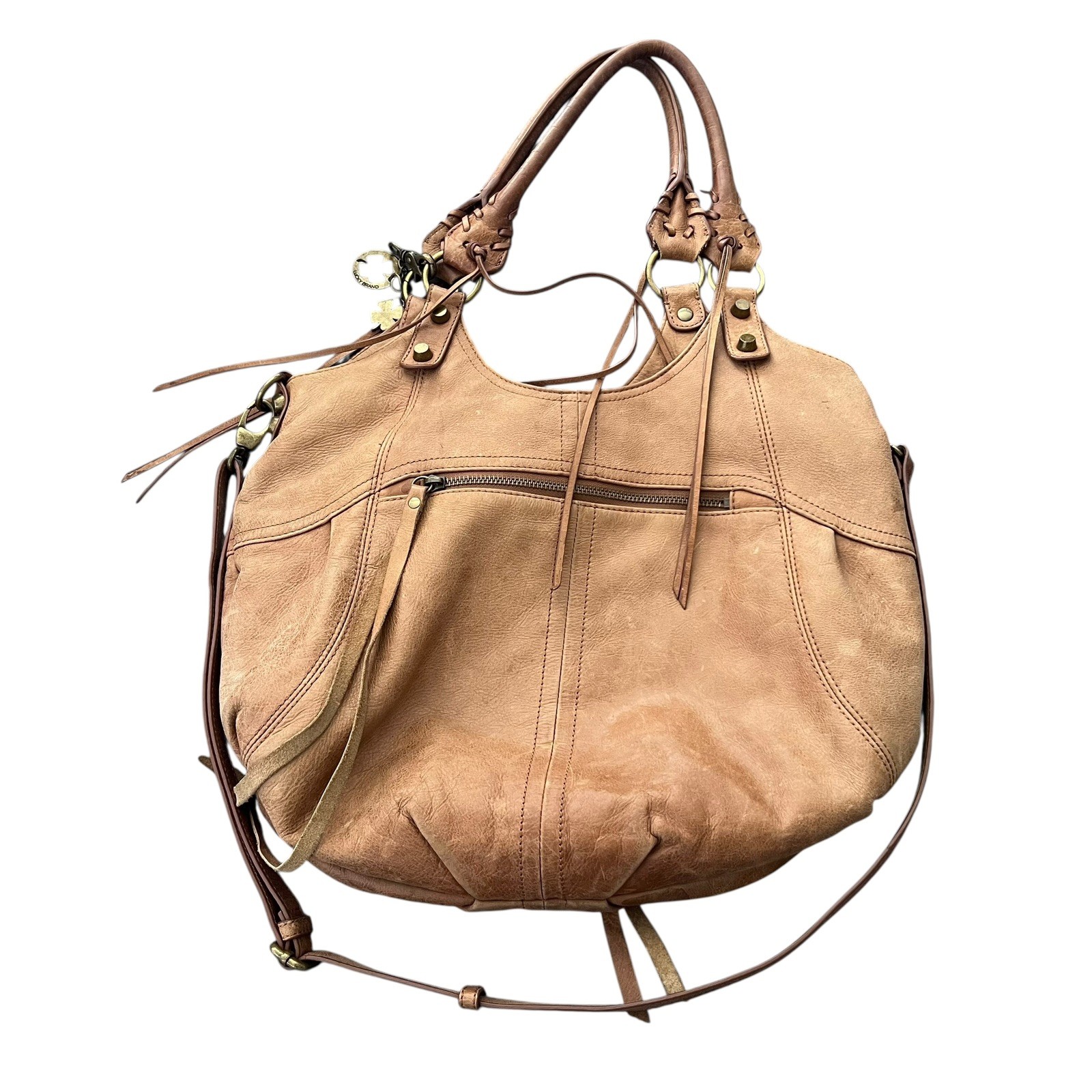 Vintage Lucky Brand Crossbody Large Purse Shoulder Bag Tan Boho Chic