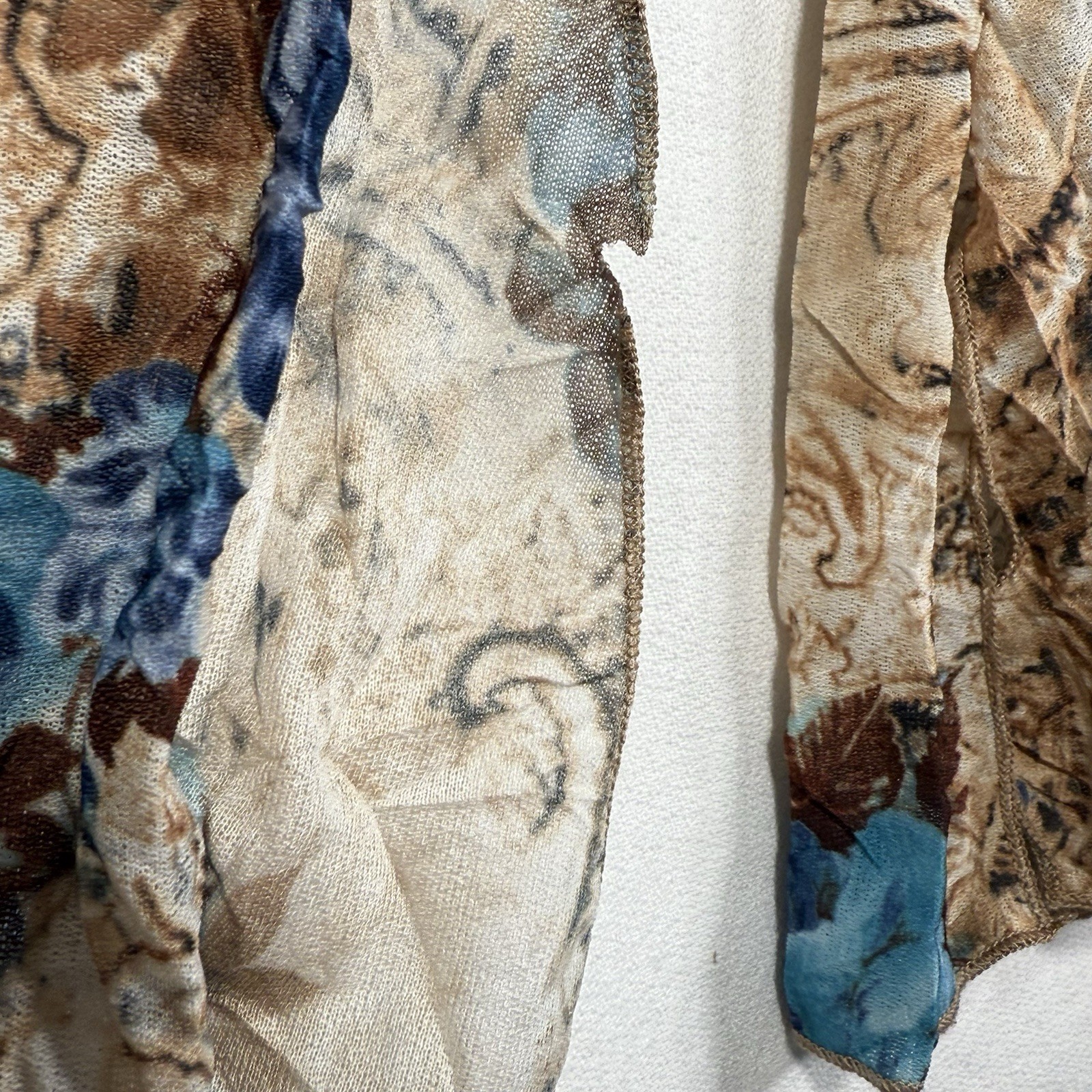 Vintage 90s Y2K Floral Long Sleeve Mesh Top Blue Boho Festival Indie Fairy Grung