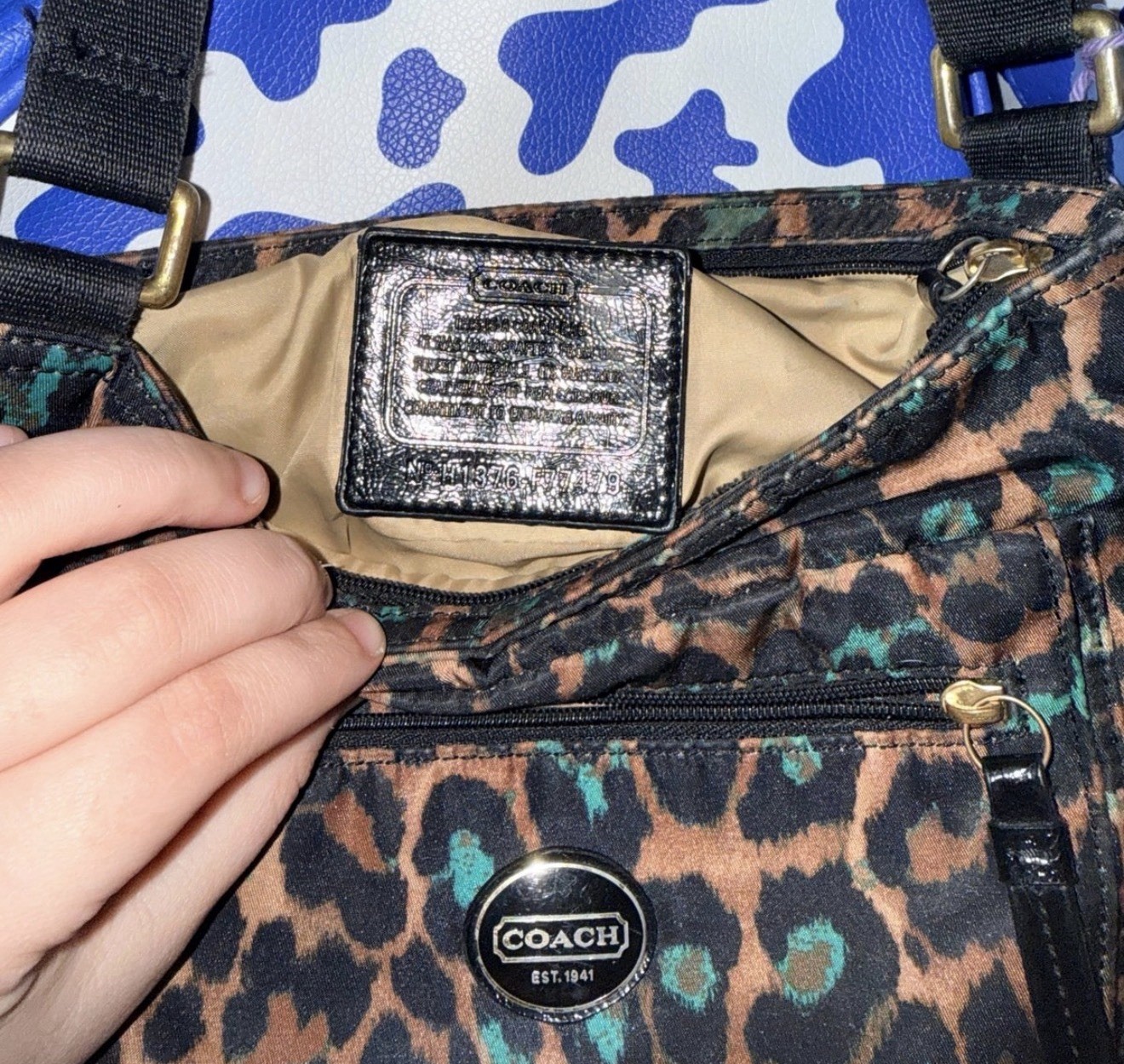 Coach Leopard Print Crossbody Bag Zip, Adjustable Detachable Strap, Pockets