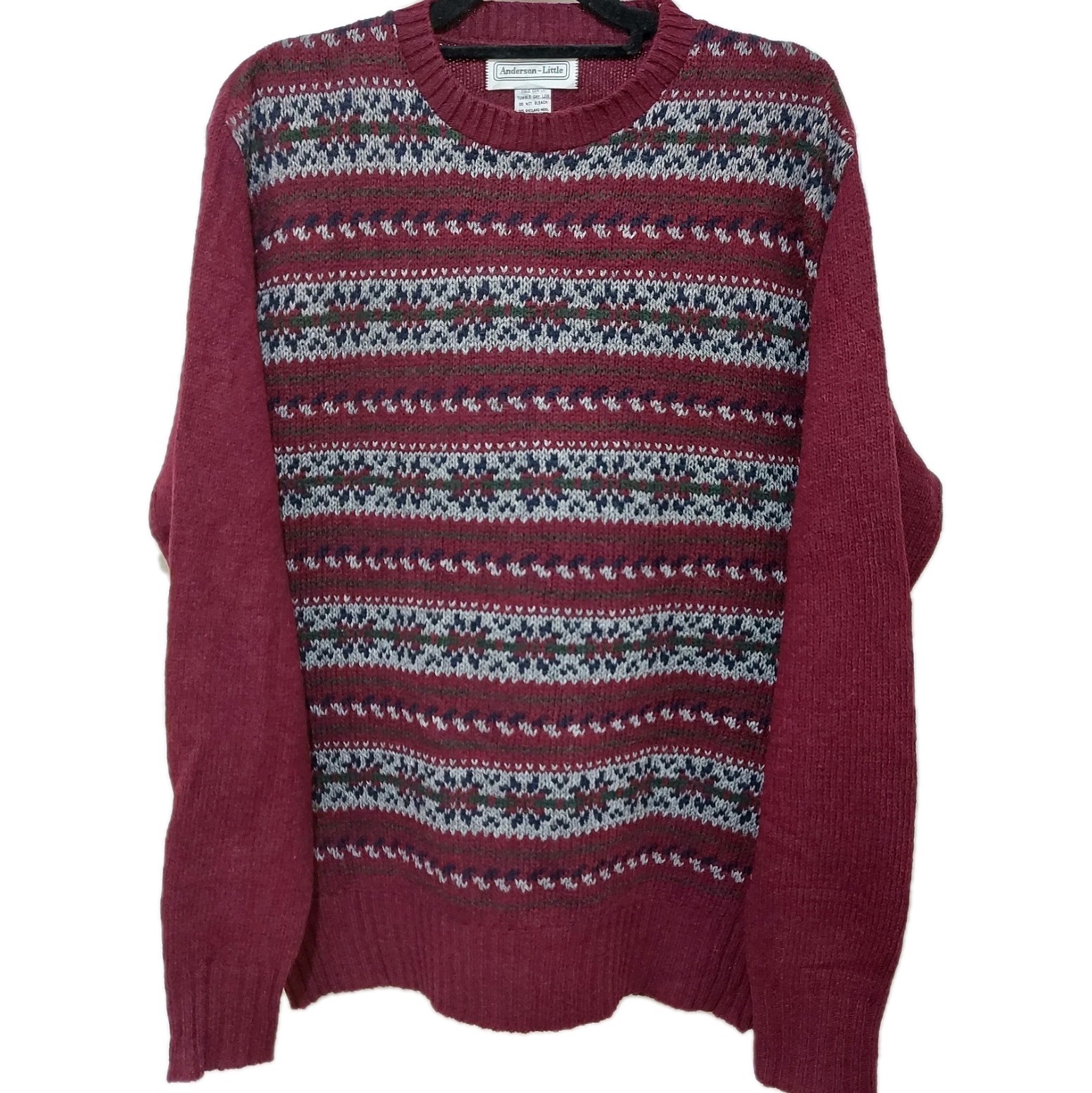 Anderson-Little Jumper Mens XL Red Fair Isle Shetland Wool Crew Neck Knit