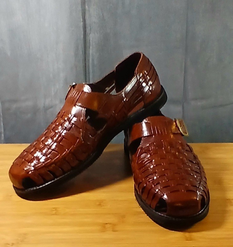 Vintage Island Casuals Mens Size 10.5 Brown Huarache Leather Woven Shoes