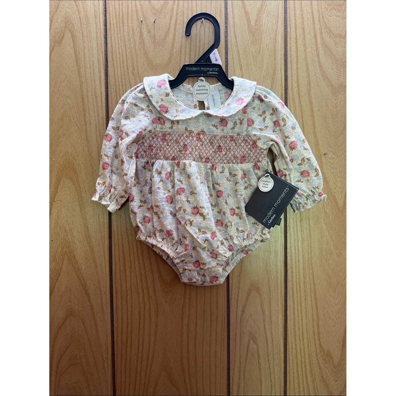 Gerber Cream Floral Smocked Baby One-Piece Bodysuit