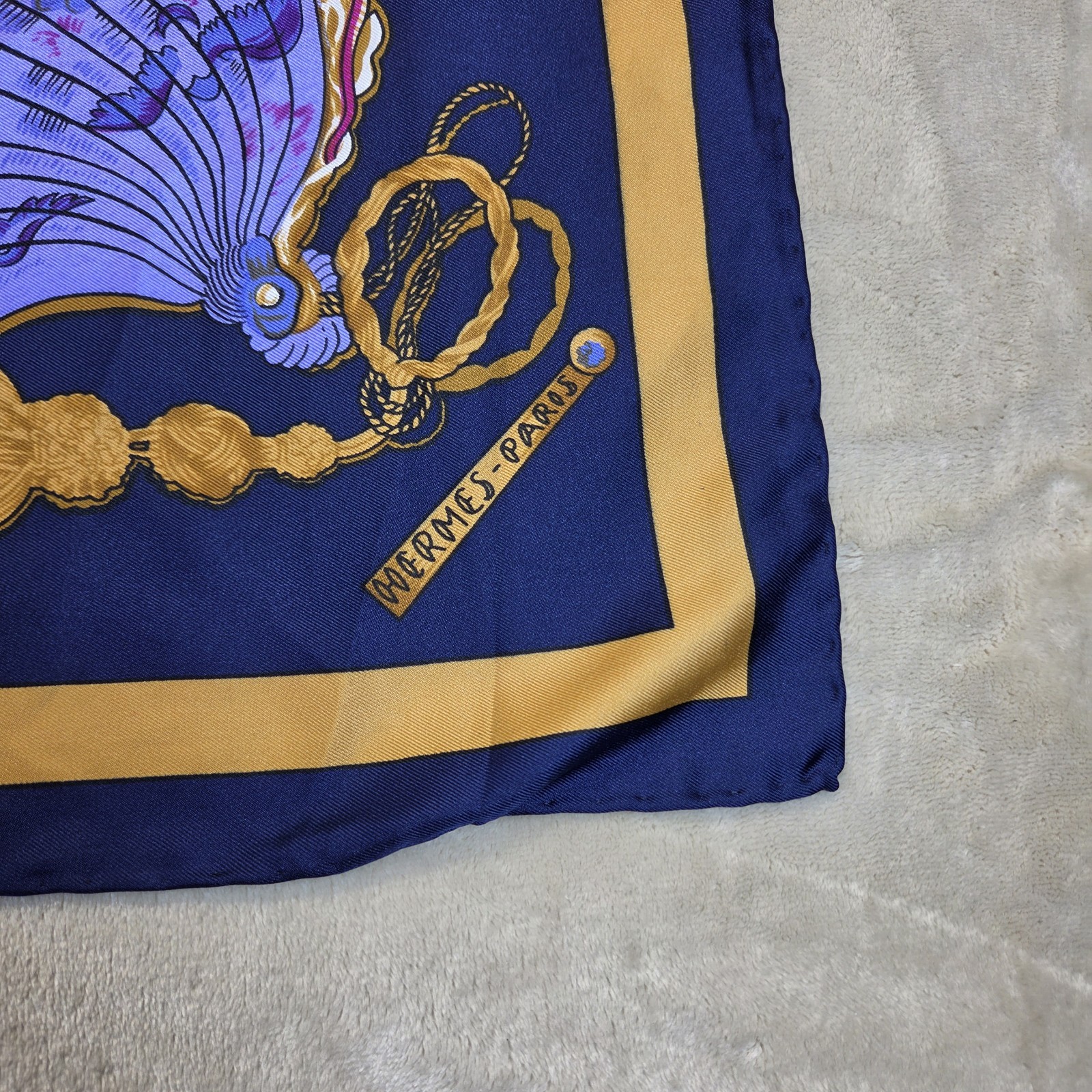 RARE HERMES Silk Scarf are 90 Brise De Charme Blue Vintage Luxury