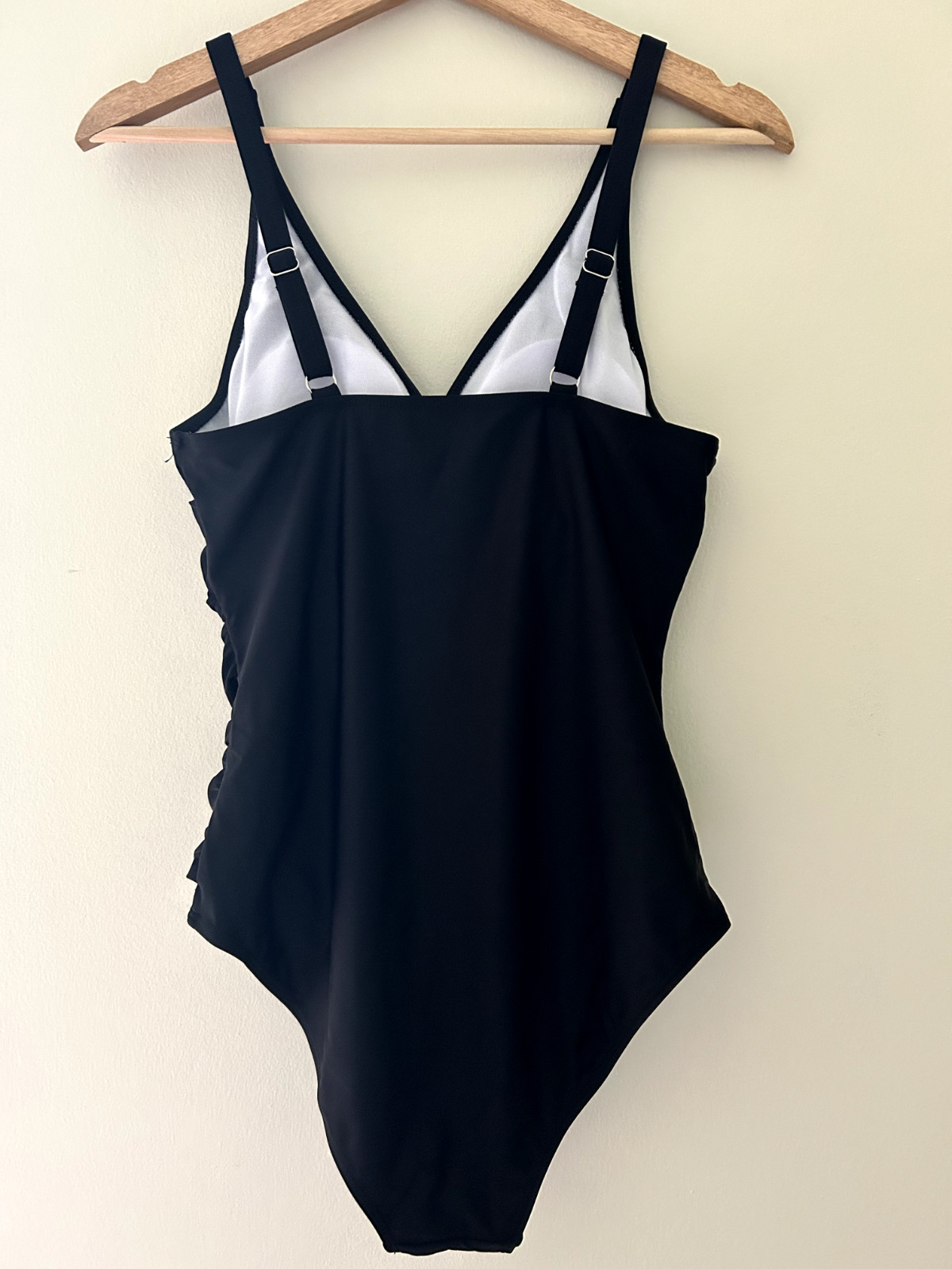 Tummy Control One Piece Women Swimsuit with V Neck Black Beach Pool Bathing