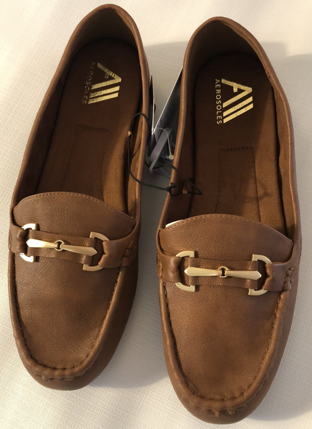 Aerosoles Womens Loafers Size 10 Wide 10W Cognac Vegan Leather Cushioned Shoes