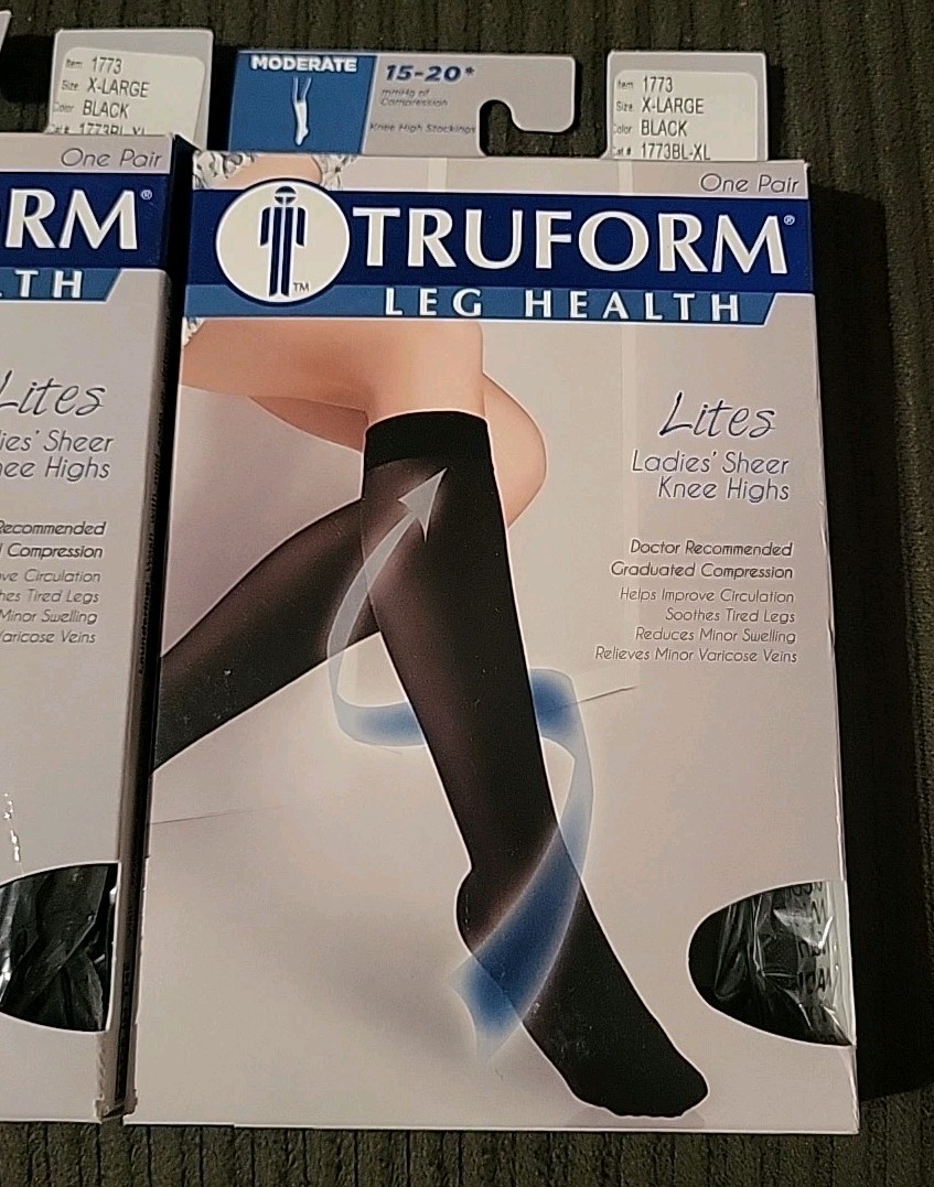 (2) Truform Lites Ladies Sheer Knee Highs – X-LARGE BLACK